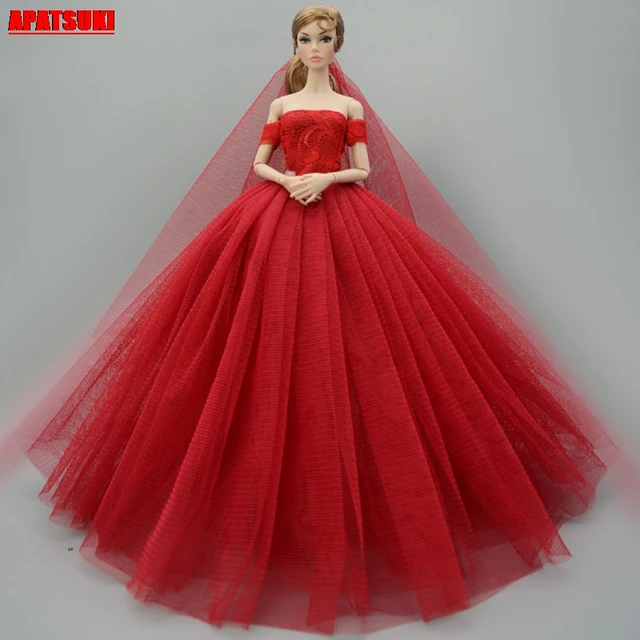 Vermelho chinês Vestido de Festa Para Boneca Barbie Roupas Vestidoes  Multi-camadas Vestido de Noite Vestidos de Noiva 1/6 Acessórios Da Boneca -  AliExpress