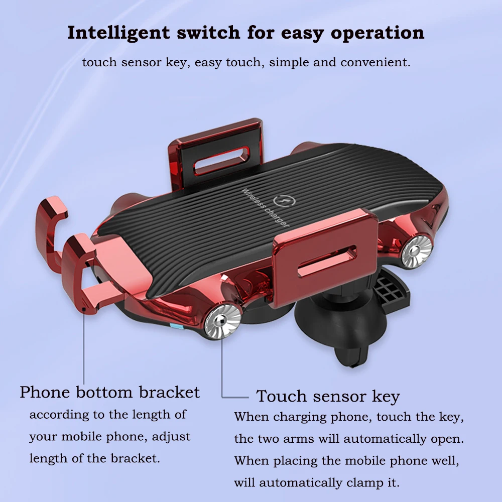 08Touch Sensor Wireless Car Charger Qi Fast Charge Car Mount for Huawei P30Pro Mate20PRo iphone XR XS 
