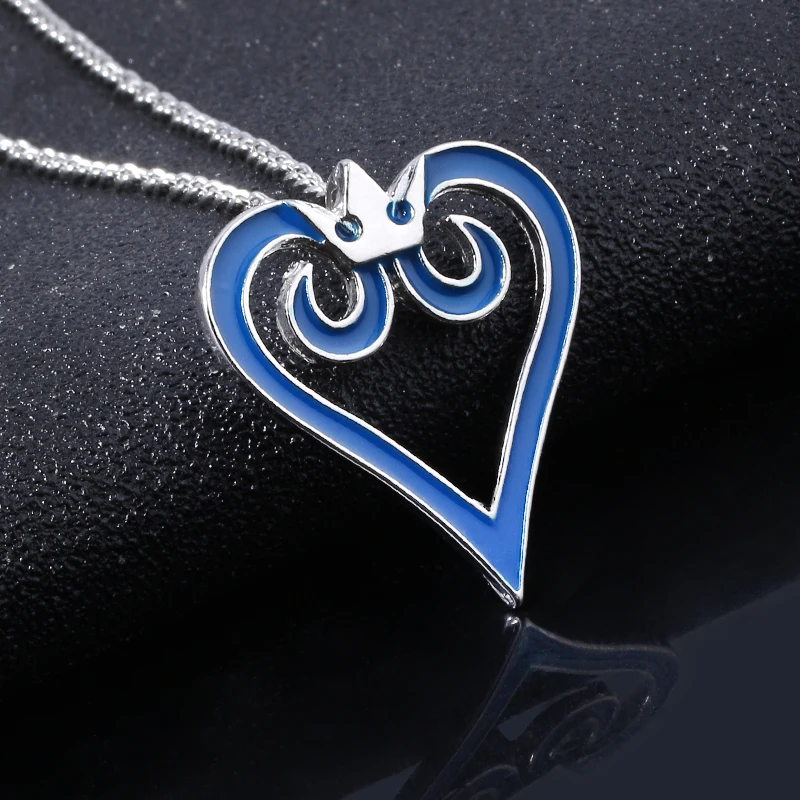 Game Kingdom Hearts Necklace Sora Blue Crown Heart Logo Pendants