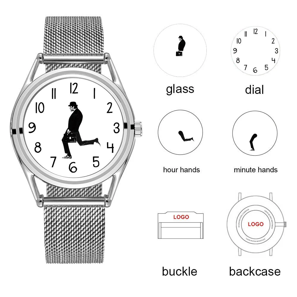 FEB 30TH Walking Men Design Creative Designed Men Unisex Watch 3ATM  Water resistant Stainless Steel Band 2