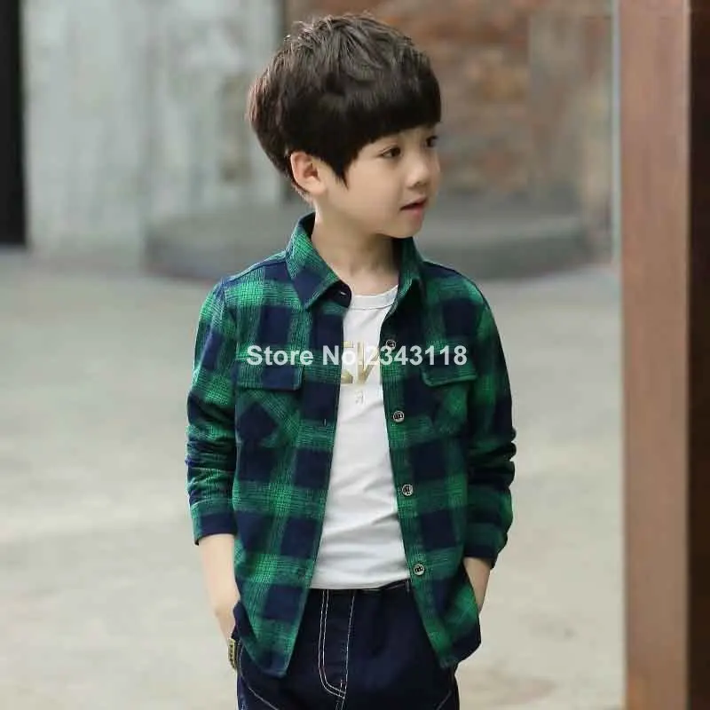 

2019Kids Clothes Children's Shirts Long-sleeved Boys 'shirts Spring and Autumn Models Black Red Green Color 4-14 Ages