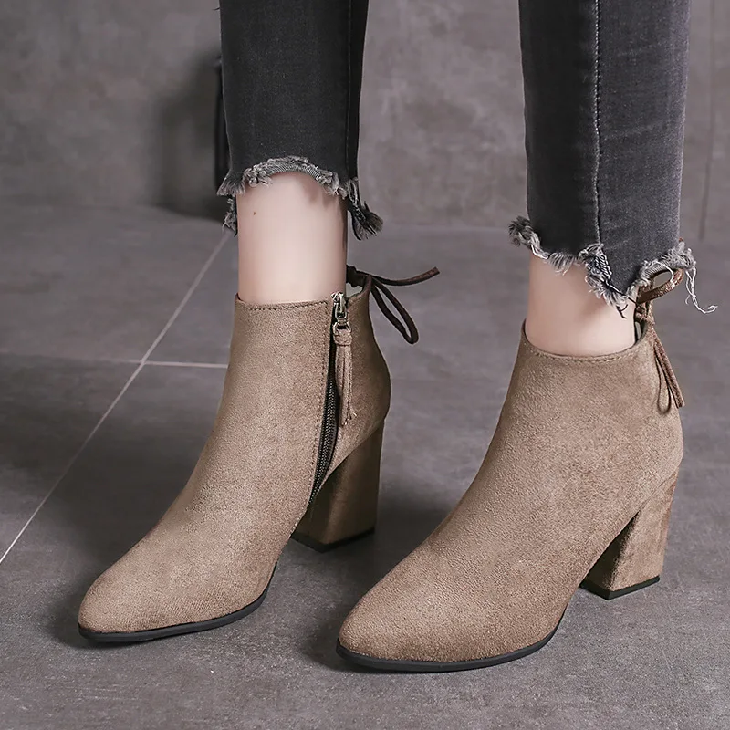 

Ozhouzhan 2019 New Style Korean-style Retro High Heel Boots Children Autumn And Winter Versatile Leather Short Boots Martin Boot