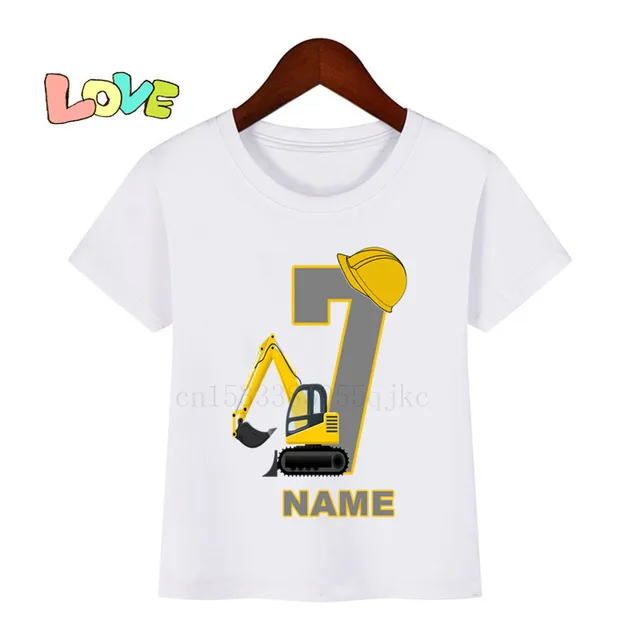 Baby Kids Cartoon Excavator Birthday Number Name Print T Shirt Children Birthday T-shirts Boy&Girl Funny Gift Tshirt Present 17
