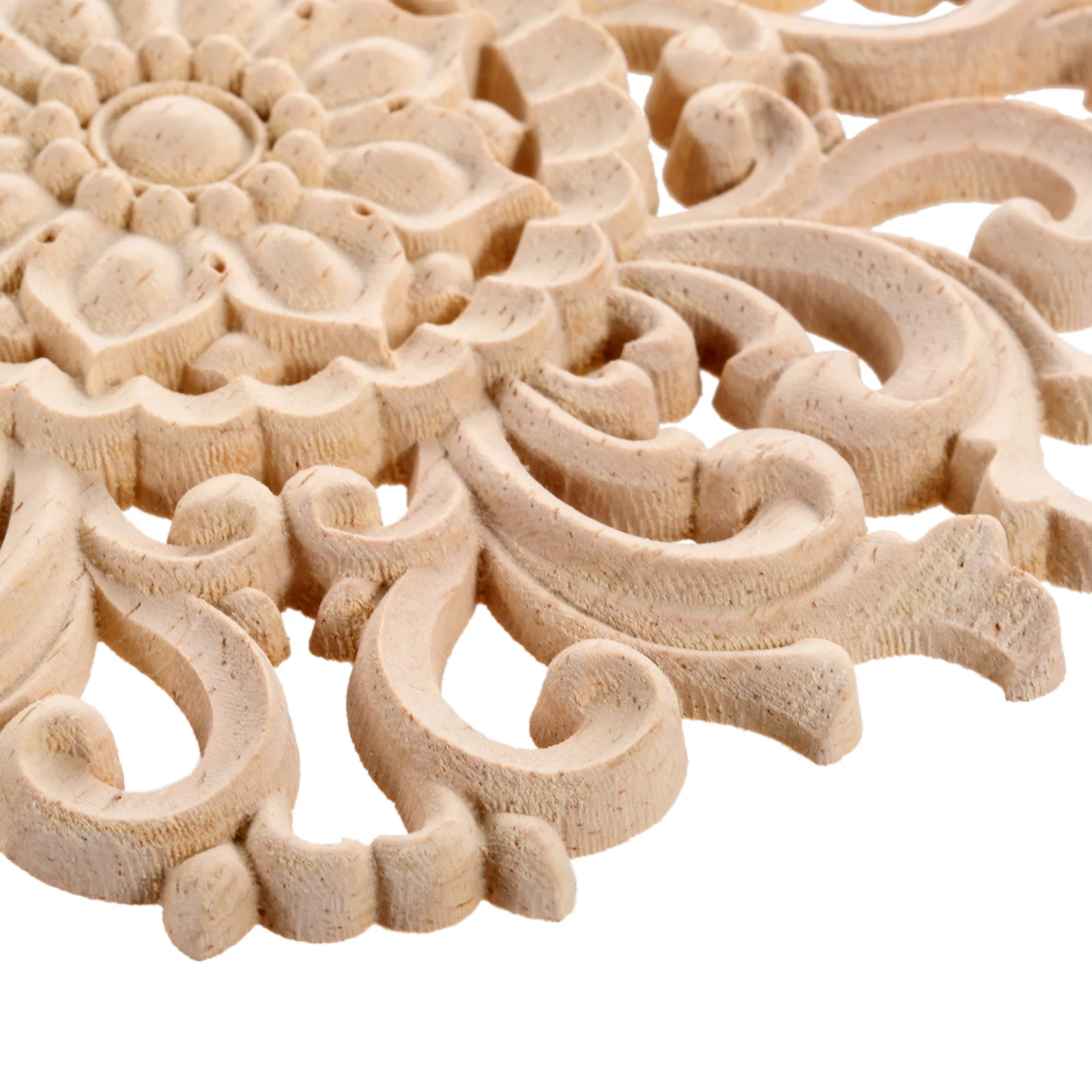 Description Picture 4 of item1pc Round Flower Wood Carving Decal Unpainted Disc Onlay Decor Door Furniture Symmetrical Court European Style 10cm 3D Disc