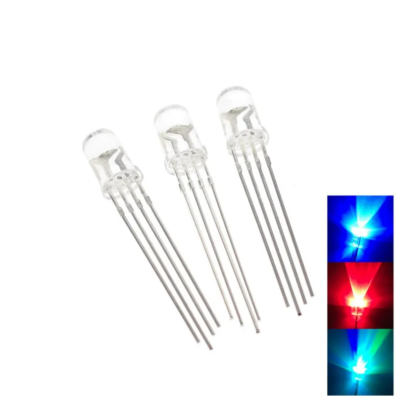 

50pcs/lot 5mm 4pins RGB LED Common Cathode/Anode Tri-Color Emitting Diodes Diffused