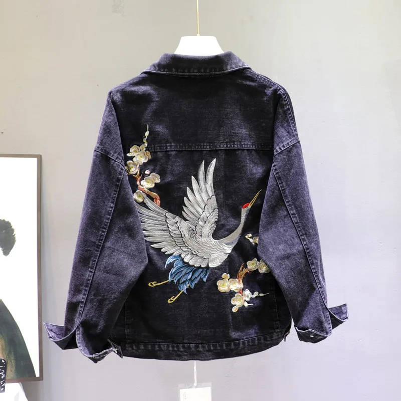 embroidered black denim jacket