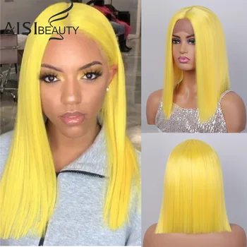 

AISIBEAUTY Lace Front Wig Short Bob Wig Medium Lengh Black/Pink Middle Part Synthetic High Temperature Wig for Africa American