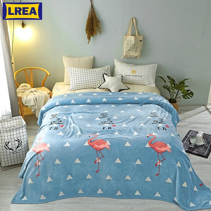 

LREA NEW flamingos blue fleece throw bed cover blanket warm for sofa big size bedspread home textile