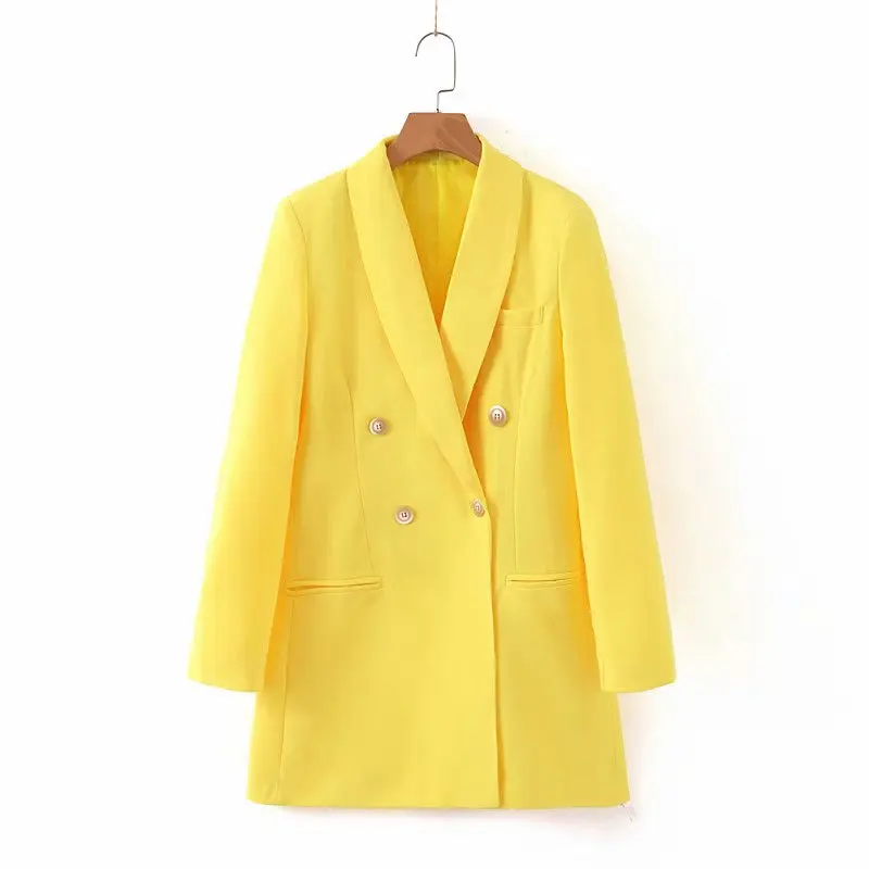 

2019 Autumn New Style Western Style Double Breasted Pocket Mid-length Suit Jacket