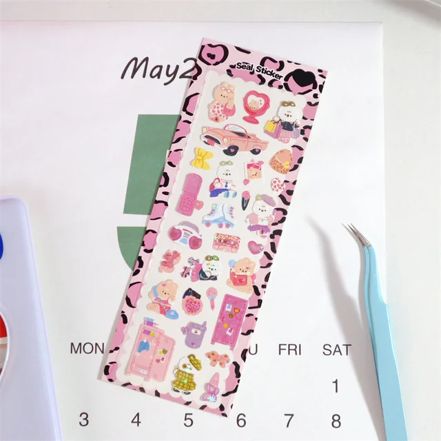 1Pc Kawaii Bear Rabbit Stickers Scrapbooking Decorative Ribbon Cute Sticker Korean DIY Diary Album Stick Label School Stationery 1Pc B