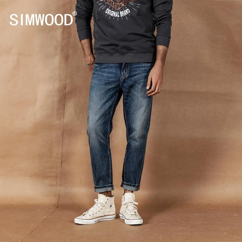 SIMWOOD винтажные мужские джинсы с морковкой 2019 Осенние новые свободные джинсовые