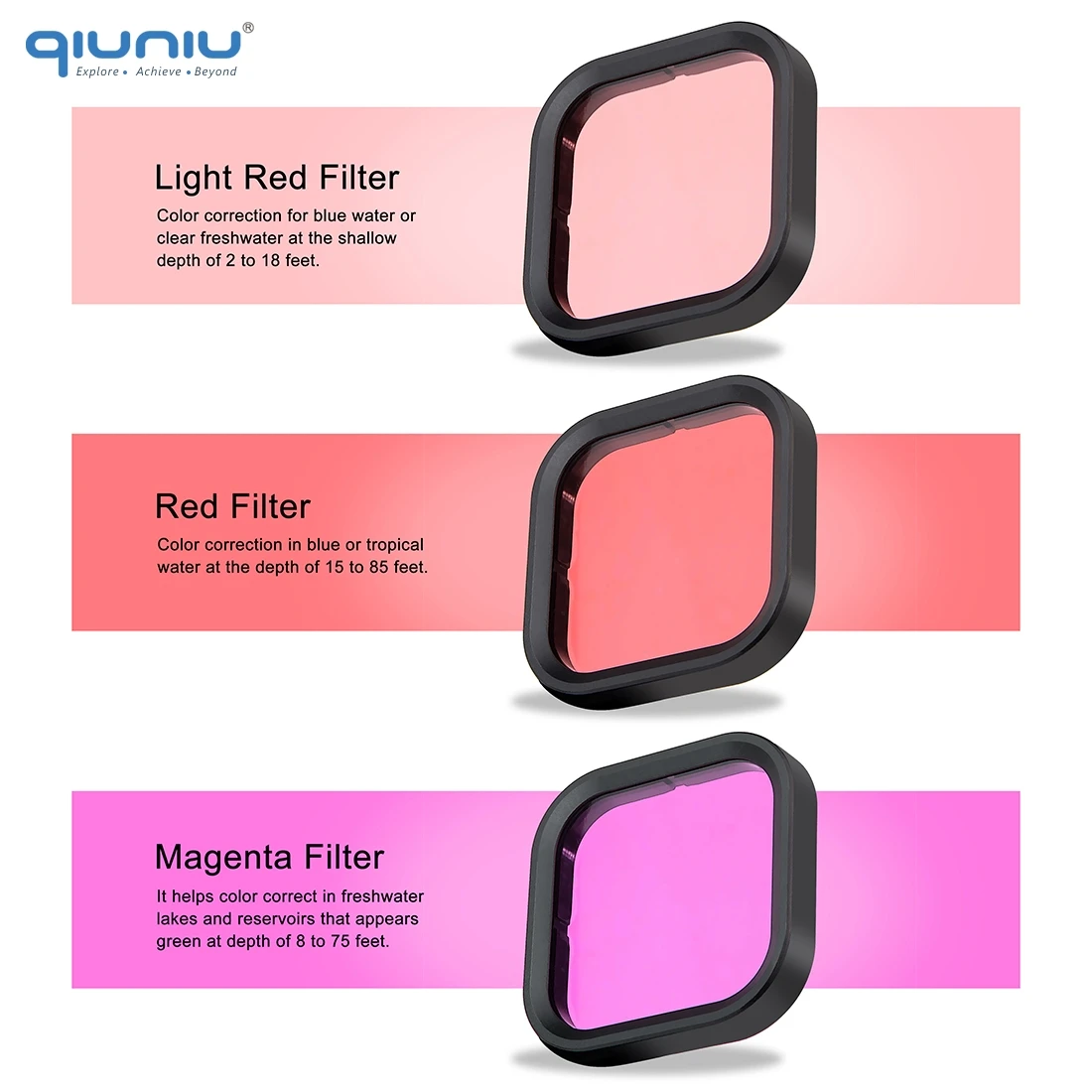 QIUNIU 다이빙 필터 키트 GoPro HERO 용 빨간색 스노클 렌즈 컬러 필터 8 9 10 11 12 13 검정색 하우징 케이스 Waterpfoof 필터