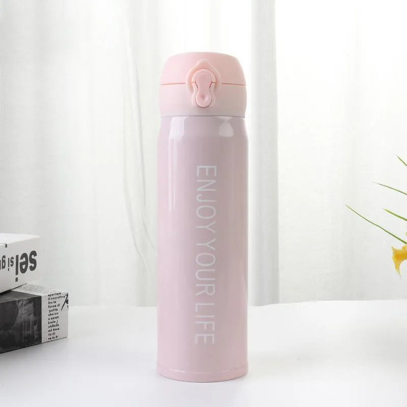 Pink 500ml 350 мл/500 мл модная Термокружка Из Нержавеющей Стали Милая кофейная чайная вакуумная колба для путешествий бутылка для напитков Студенческая Термочашка для подарков - Цвет: Pink 500ml
