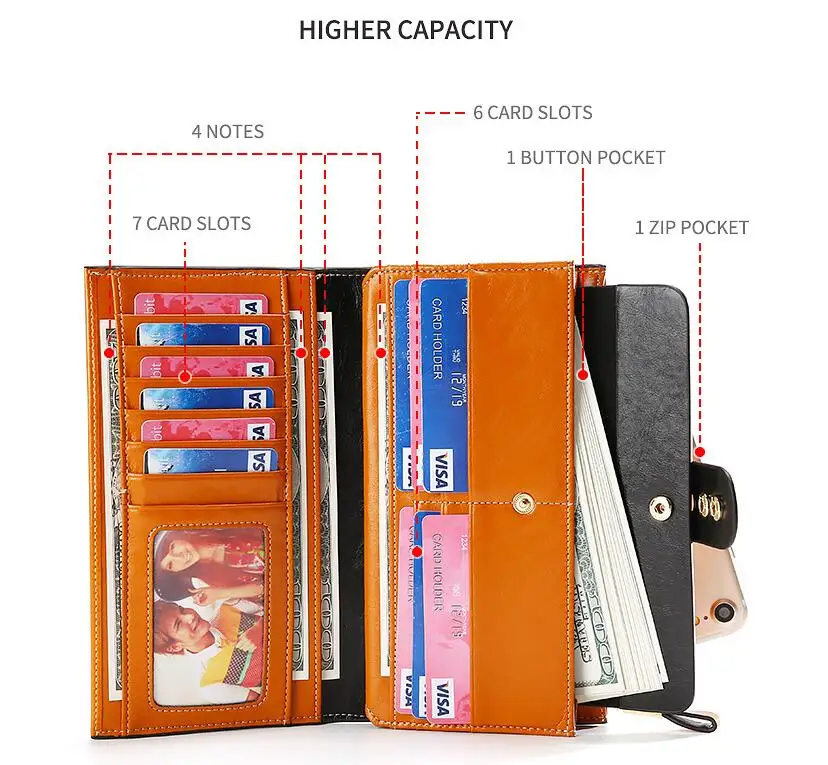 New Women Wallets Genuine Leather High Quality Long Design Clutch Cowhide Wallet High Quality Fashion Female Purse