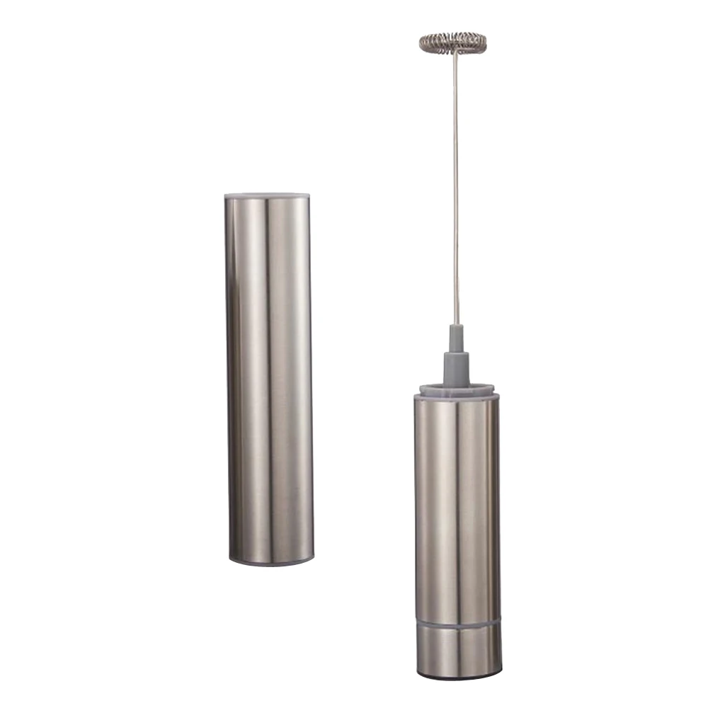 Electric Stainless Milk Frother with Single Spring Whisk Head & Storage Tube