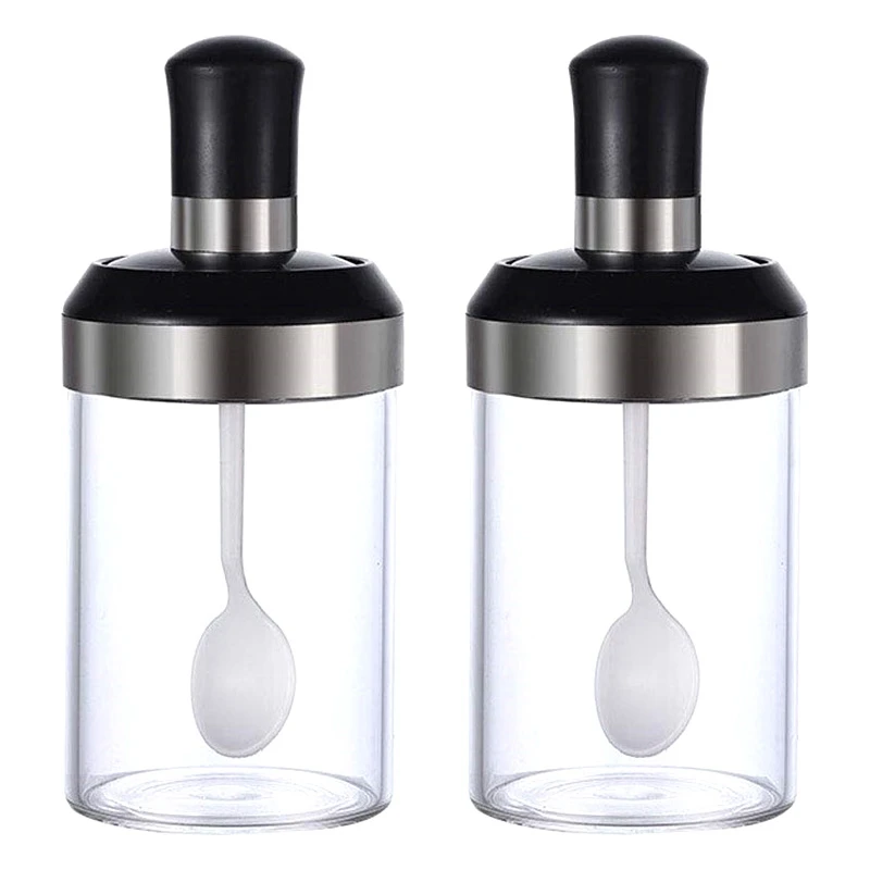 Glass Spice Jar with Serving Spoon and Screw Lid Seasoning Box Condiment Salt Sugar Storage Food Bottle for Home Kitchen | Дом и сад