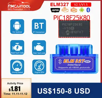

ELM327 V1.5 PIC18F25K80 OBD2 Bluetooth Scanner ELM 327 V1.5 2.1 For Android ODB2 Code Reader OBD 2 OBD2 Car Diagnostic Auto Tool