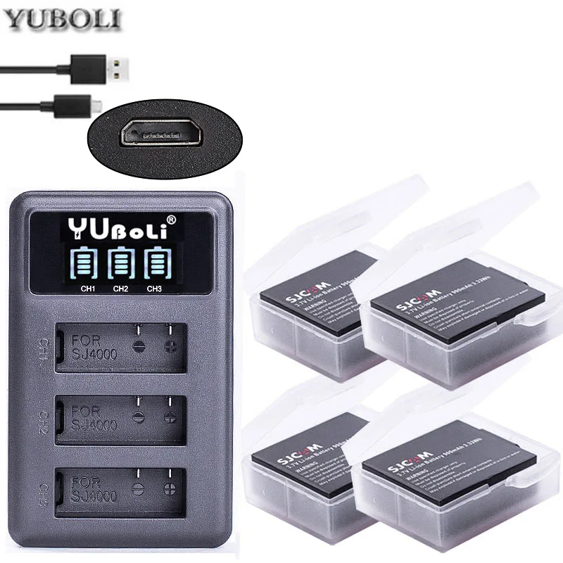 3 7 v 900mAh батарея SJ4000 Батарея SJ5000 SJ6000 Wi-Fi + ЖК-дисплей лота usb зарядное устройство для