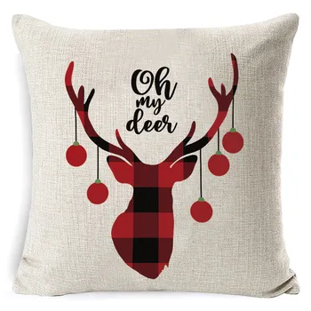 

Reindeer Snowflake Print Christmas Pillow Cushion Cover Xmas Tree Decorative Throw Pillow Cushion Cover for Sofa Couch Bed