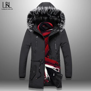 

2020 New Fashion Winter Parka Long Men's Winter Jacket Thick Warm Coat Hooded Jacket Fur Collar Windproof Padded Coat Men Homme