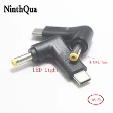 1 pces pd20 4.0*1.7mm cabeça de áudio amarelo plugue de alimentação dc para tipo-c macho plugues com luz led vermelho adaptador de carregamento para lenovo 18.5v