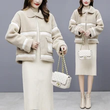 Женская куртка зимняя новая Корейская версия свободного кроя плюс бархатная Толстая короткая куртка из овечьей кожи с хлопковой подкладкой