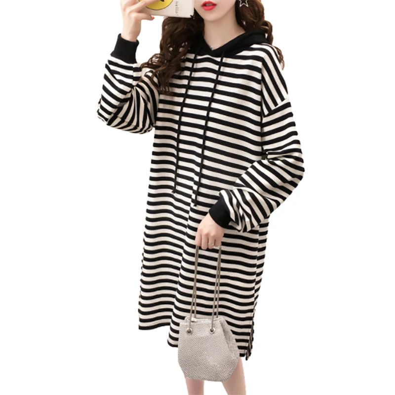 

Women Plus Fleece Hoodies Sweatershirts Spring Autumn Striped Thread Jacket Women Lazy Wind Loose Casual Feminine Pullover Top