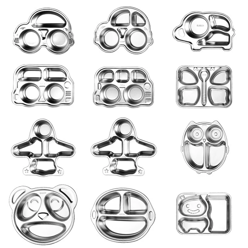 Stainless Steel Children's Tableware Kindergarten Dinner Plate Shatter-resistant Round Grid Tray Factory School Baby Dinner Plat