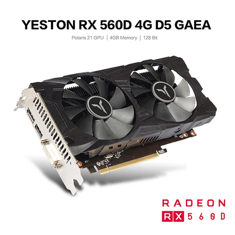 

"Yeston RX560D-4G D5 GAEA Graphics Cards Dual Fan Cooling 4GB Memory GDDR5 128bit DP + HDMI + DVI-D GPU Enhanced Heatsink