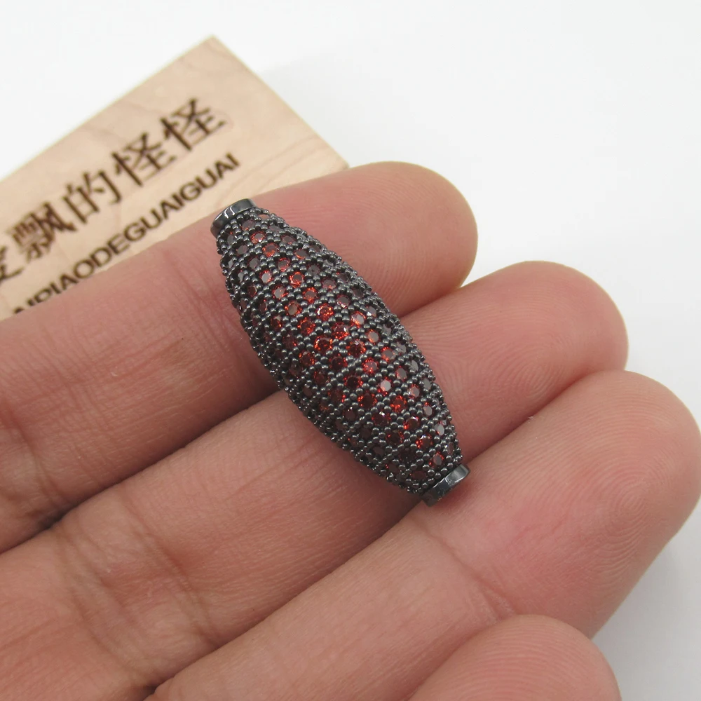 10x30mm Hollow Rice Gold plated Cubic Zirconia CZ Micro Paved Loose Metal Beads For Jewelry Making DIY