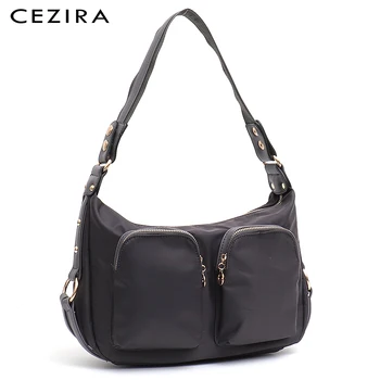 

CEZIRA Women Nylon Handbag Ladies Fashion Waterproof Fabric Hobo Zip Pockets Shoulder Bag Female Functional Crossbody Diaper Bag