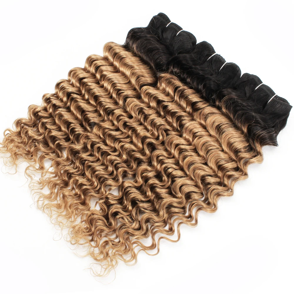 Kisshair T1B27 deep wave hair bundles 1/3/4pcs 2 tone ombre honey blonde hair deep curly pre-colored Indian human extension