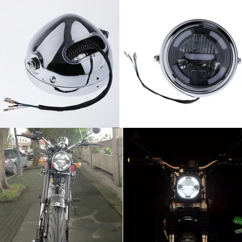 

6.50x5.51' Motorcycle Headlamp Day Time Light LED Light Lower Beam Chrome Universal For Motorbike Bicycle