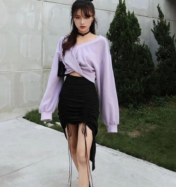 

Ruibbit Japanese Harajuku Spring Autumn V-collar Crop Sweatshirt Long Sleeve Women Sweatshirts Pullovers Lavender