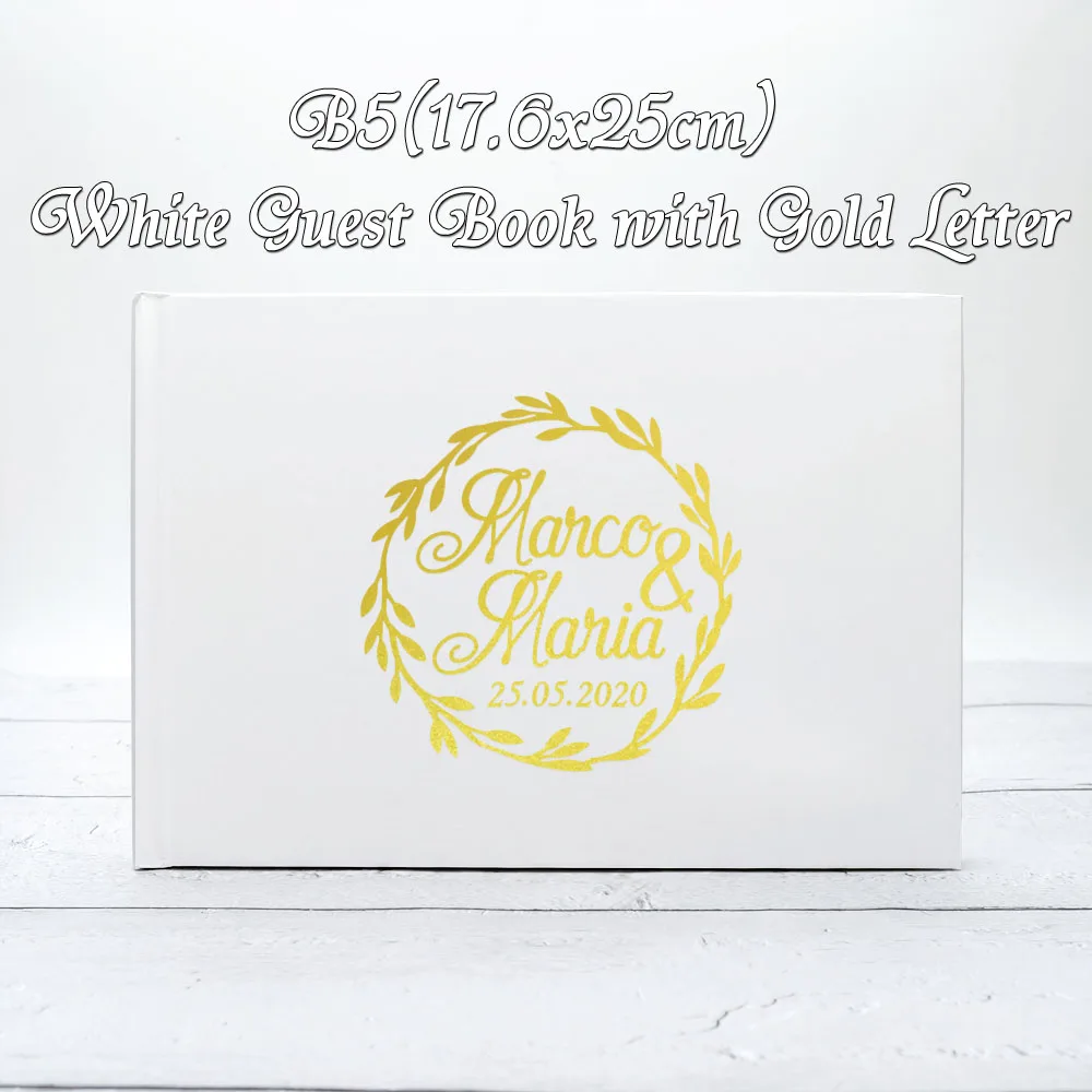 White (gold letter) Персонализированная Свадебная Гостевая книга, гостевая книга из золотой фольги, гостевая книга на заказ, свадебный сувенир, идея для свадебного душа - Цвет: White (gold letter)