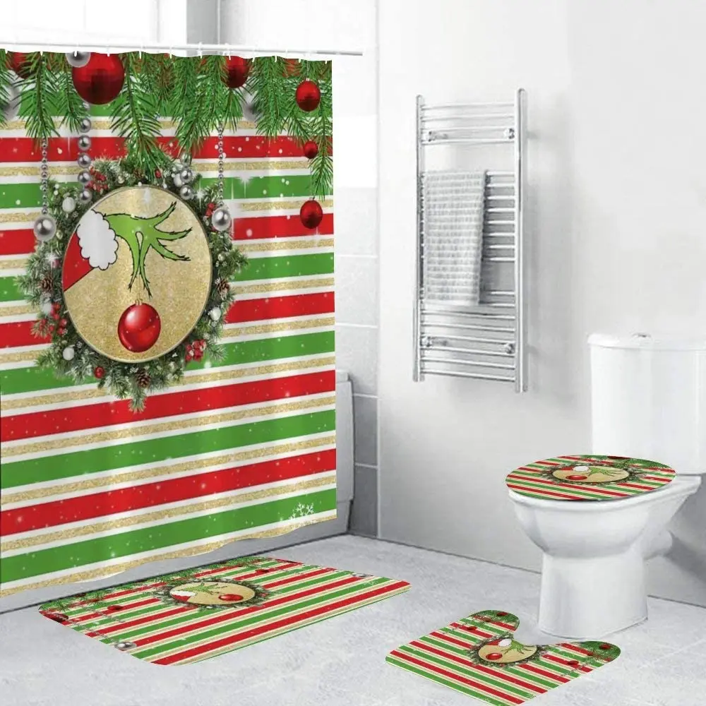Juego De 4 Cortinas De Ducha Grinch Christmas Con Alfombrill Juego De 4 Cortinas De Ducha Grinch Christmas Con Alfombrill