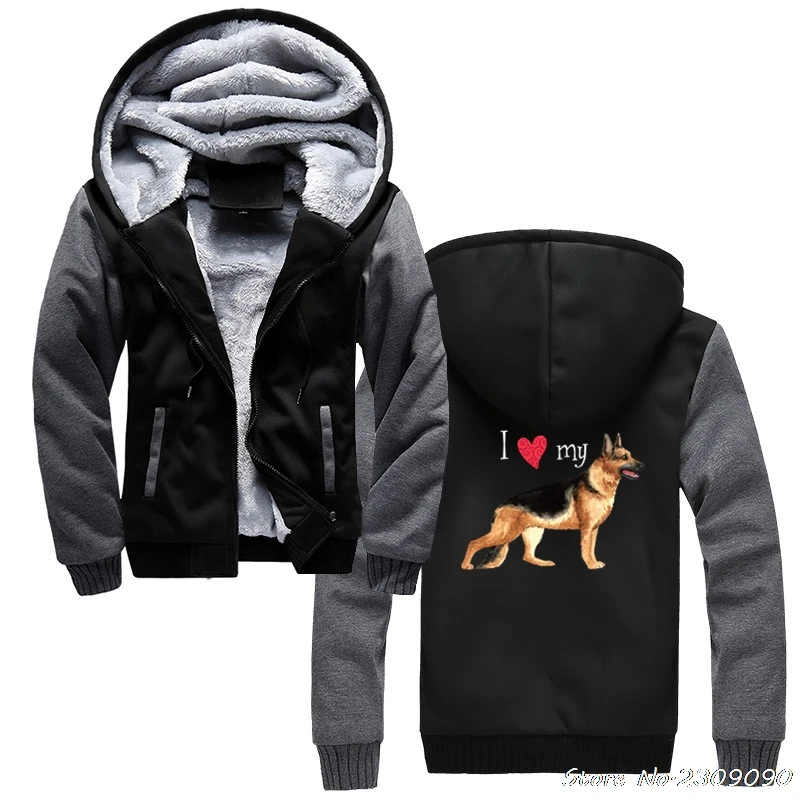 I Love My Friend GSD большие толстовки немецкая овчарка повседневные мужские зимние теплые повседневные мужские утепленные толстовки - Цвет: 1