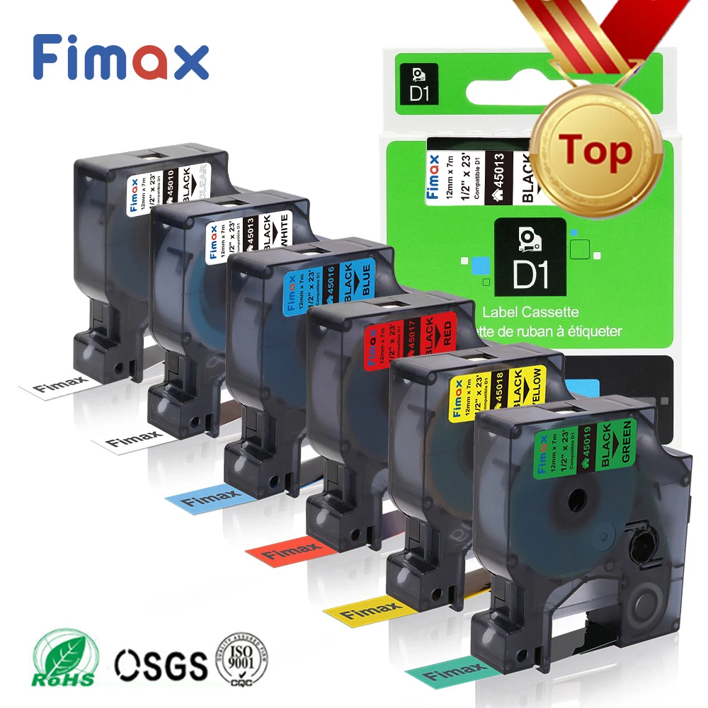 Fimax 6 шт C Dymo D1 этикетировщик Dymo 40913 40918 45013 45016 45803 43613 9 мм 12 мм для принтер для этикеток dymo лента DYMO D1