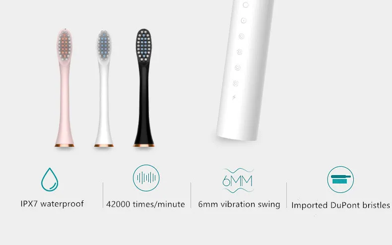 فرشاة أسنان كهربائية سونيك بست أوضاع قابله للشحن مقاومة للماء رأس بديل لتبييض الأسنان