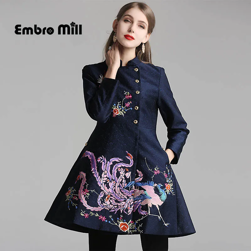 

Spring and autumn Slim Coat Indie Folk Style Medium and long section Retro embroidered elegant woman Coat M-2XL