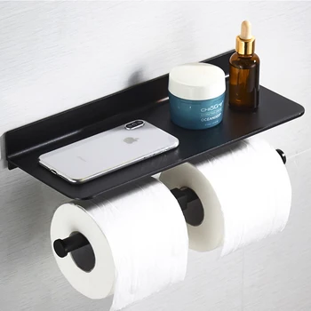 

Space Aluminum Double Toilet Paper Rack Wall Mount Bathroom Paper Holder - Black