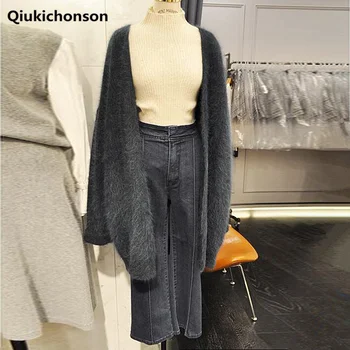 

Brushy Mink Cashmere Sweater Cardigan Women Korean Autumn Winter Coat Open Stitch Fuzzy Knitted Long Cardigan Oversized pull