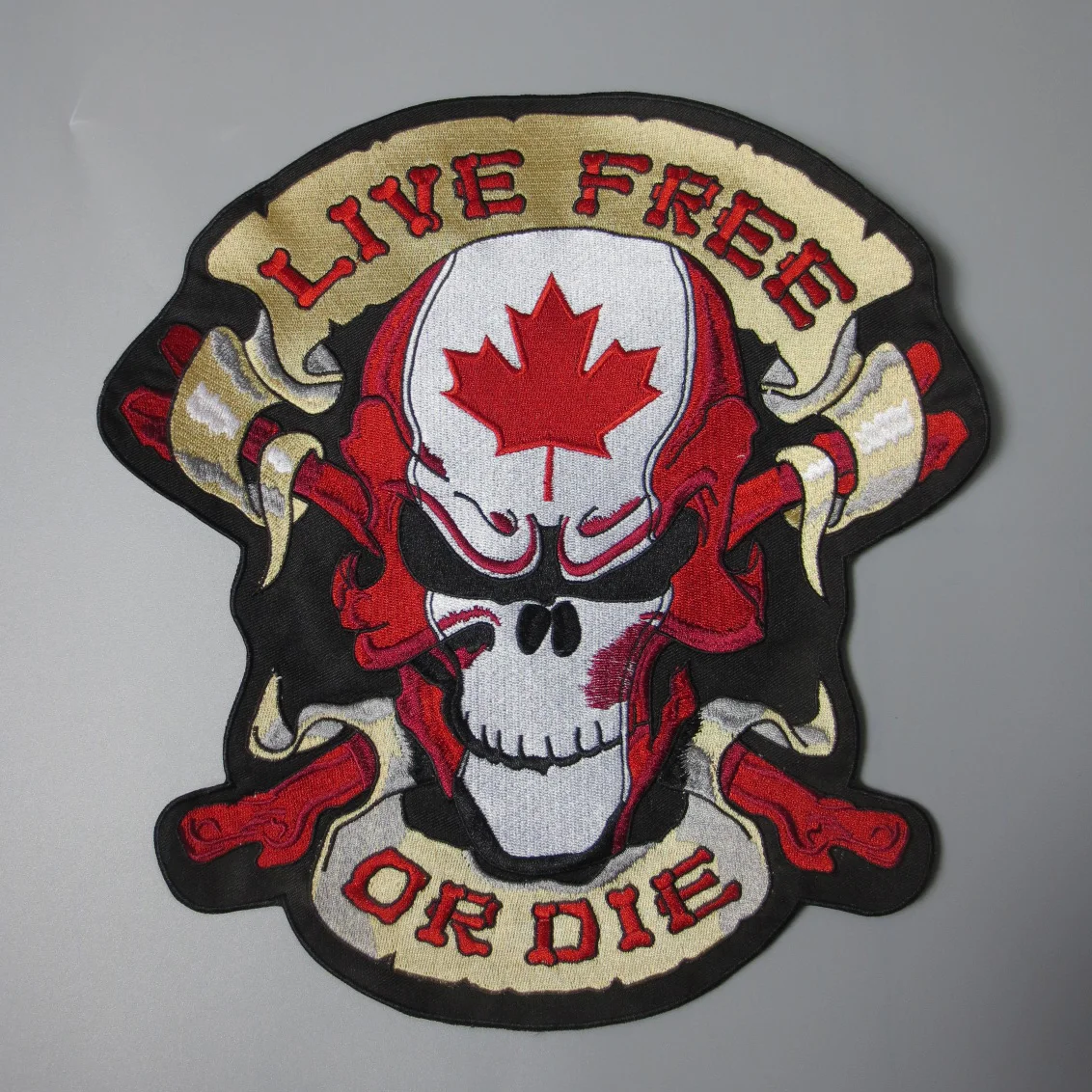12 inches large Embroidery Patches for Jacket Back Vest Motorcycle Biker Sew on CANADA Maple Leaf Skull LIVE FREE OR DIE Brown|Patches| - AliExpress