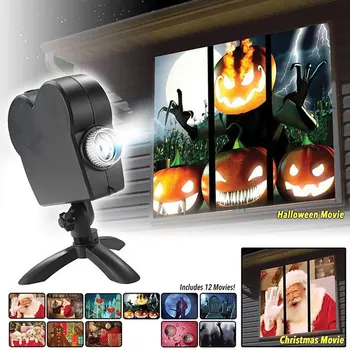 

Halloween Atmosphere Christmas Windows Projector Colored Light 12 movies Waterproof Led Projection Lamp