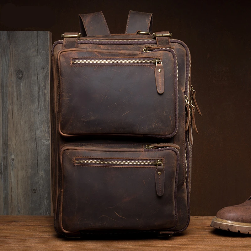 

2019 Men's Genuine Leather Backpacks Designer Brand Classic Large Capacity Shoulder Bag Vintage Handmade Multifunctional Daypack
