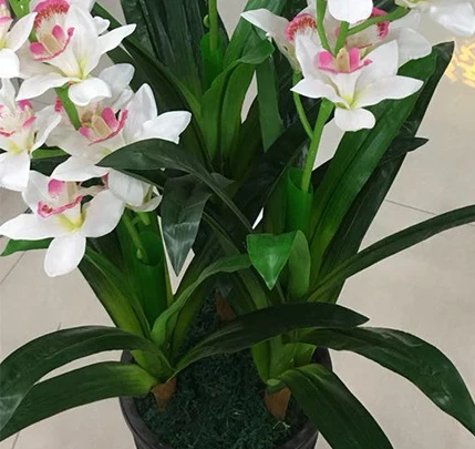 100 см 3 полюса поддельные Cymbidium искусственное дерево тропические растения пластиковая Пальма листья шелковые головки цветов для дома офисный, Свадебный декор