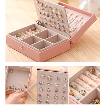 

Universal Jewelry Organizer Display Travel Jewelry Case Boxes Portable Jewelry Box Button Leather Storage