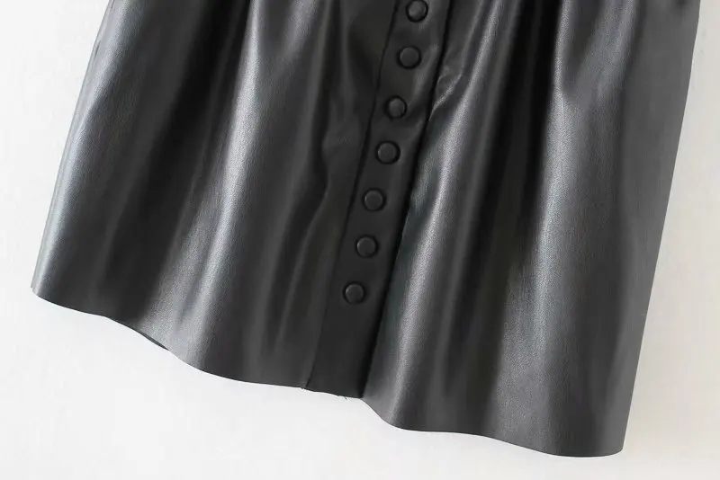 Женские черные плиссированные мини-юбки из искусственной кожи, стильные эластичные женские юбки на талии, Элегантные Женские однотонные юбки из искусственной кожи