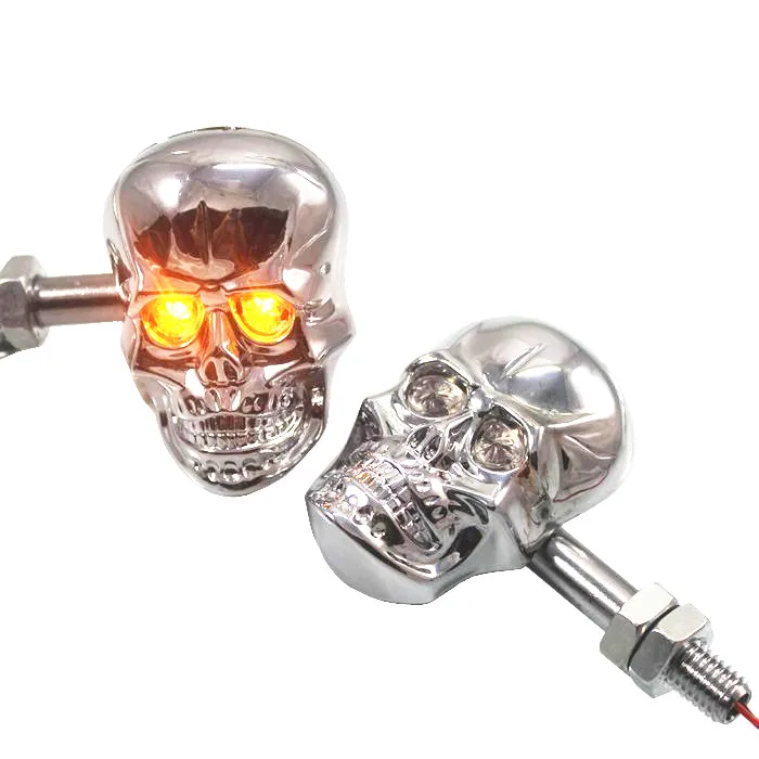 Motorcycle Skull Turn Signal Light LED Universal 10mm Bolt Motorbike Cruiser Chopper Touring Atv Scooter Offroad |