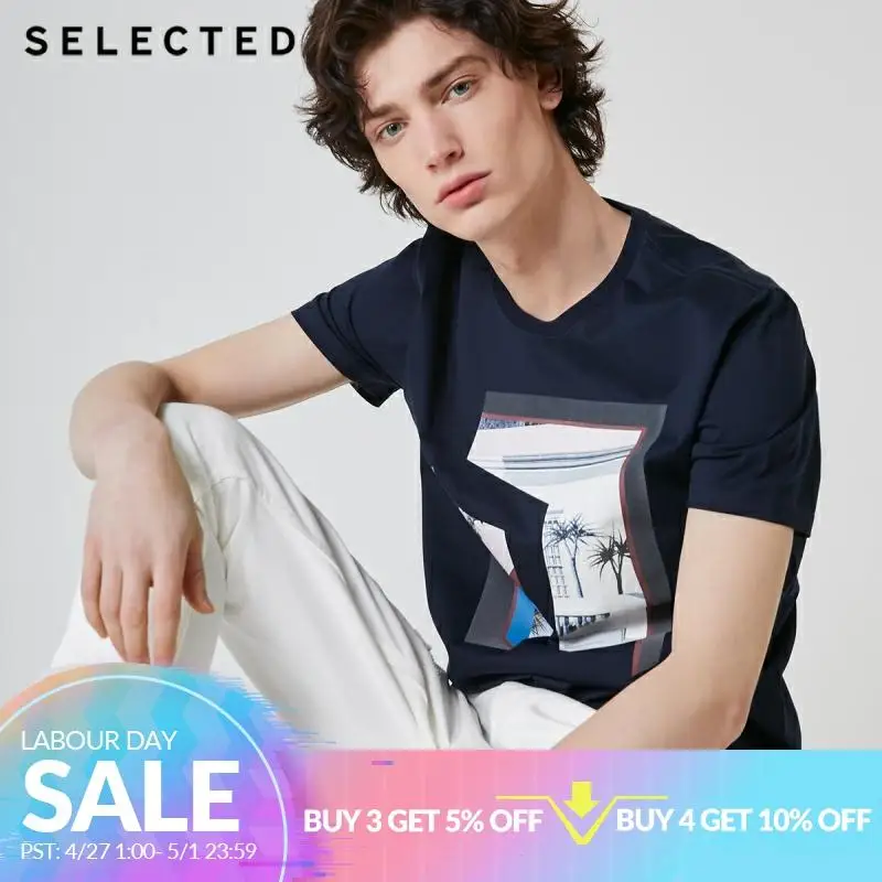

SELECTED Men's Summer Printed Short-sleeved 100% Cotton Casual T-shirt S | 419201629